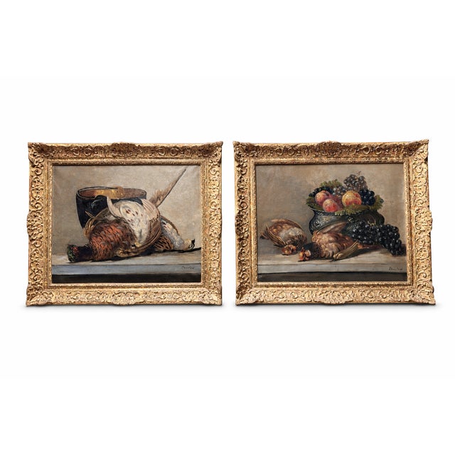 Chevalard, Still Lifes with Game and Fruit, 1940s, Oil on Canvases, Set of 2 For Sale - Image 14 of 14