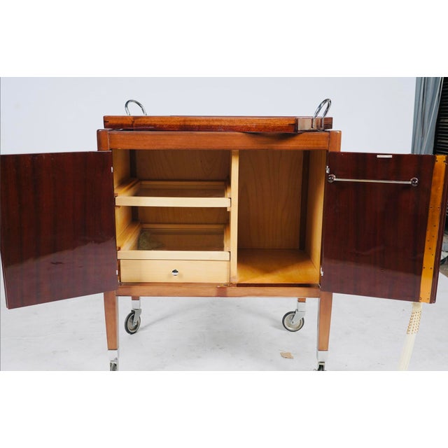 Wood 1930s Rare Kirby Beard Paris Art Deco Mahogany Bar Cabinet Trolley on Casters With Original Tray For Sale - Image 7 of 8