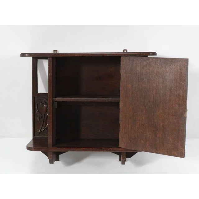 Oak Arts & Crafts Art Nouveau Wall Cabinet with Calla Lilies, 1900s For Sale - Image 4 of 11