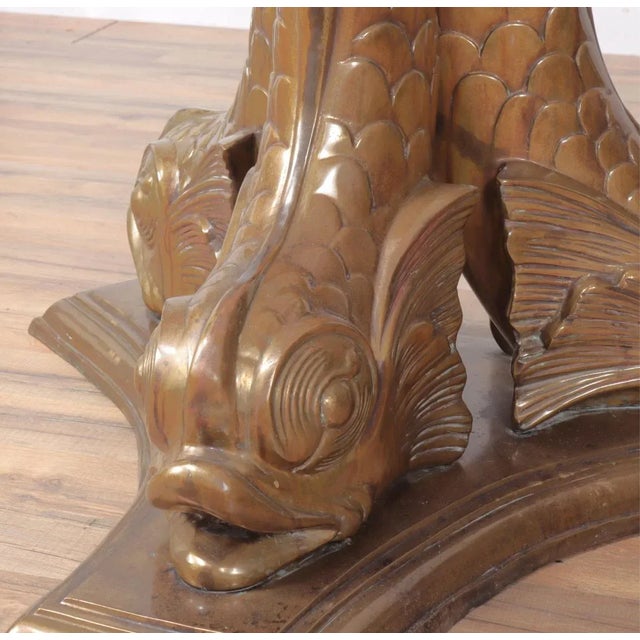 1950s Round Glass Top Dining Table With a Three Dolphins Solid Brass Base. Mid Century Modern Meets For Sale - Image 5 of 7
