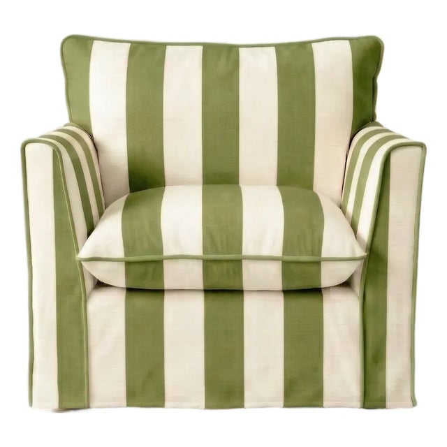 Sophie Conran Coco Armchair - Spring Green Stripes with Knife Edge Cushion For Sale