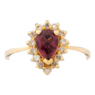 Rubellite and Diamond 14k Yellow Gold Cocktail Ring For Sale