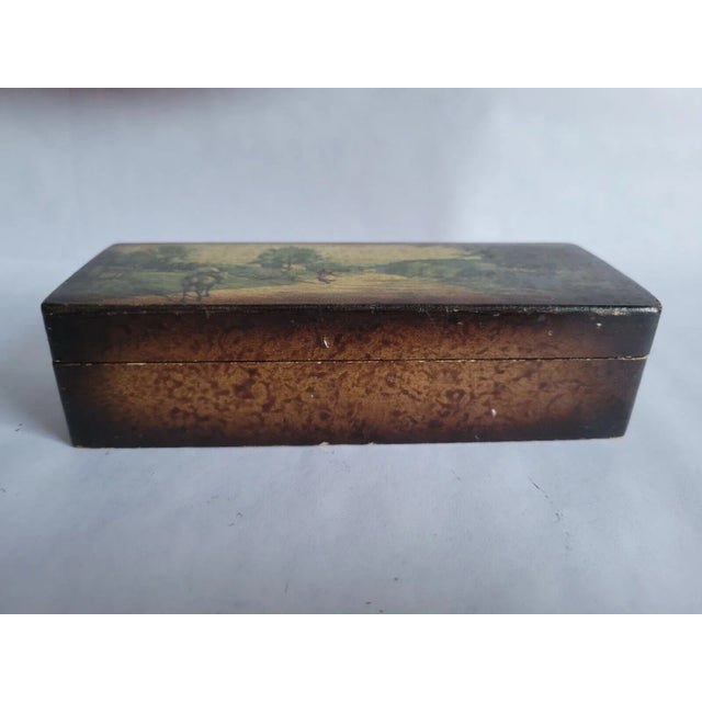 Mottahedeh Italian Pastoral Wooden Hinged Divided Postage Stamp Box For Sale - Image 9 of 12