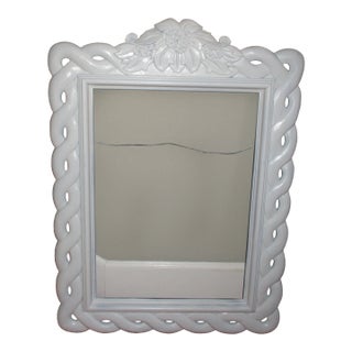 Vintage French Country White Wood Hand Carved With Flowers Picture Frame For Sale