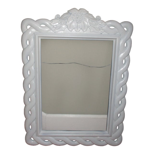 Vintage French Country White Wood Hand Carved With Flowers Picture Frame For Sale