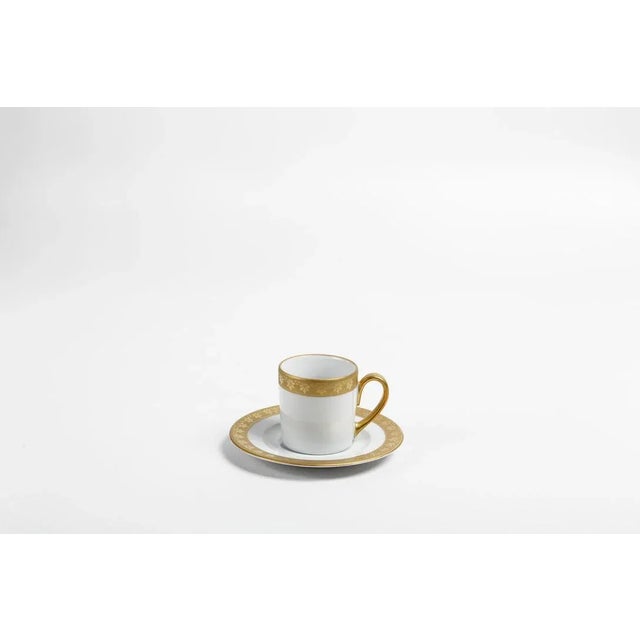 Contemporary White & Gold Coffee Cup with Saucer from Stella Fatucchi Art Porcelain, Set of 2 For Sale - Image 3 of 3