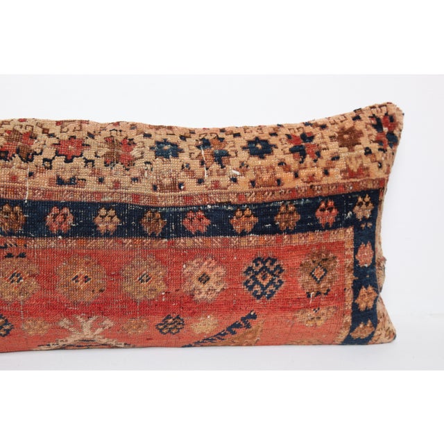 Antique Handwoven Red & Navy Rug Pillow – Home Décor Accent -16'' X 39'' For Sale - Image 4 of 10