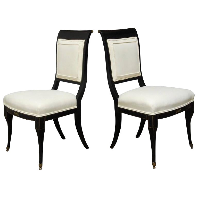 English Regency Black Lacquer Chairs by Baker A Pair Chairish