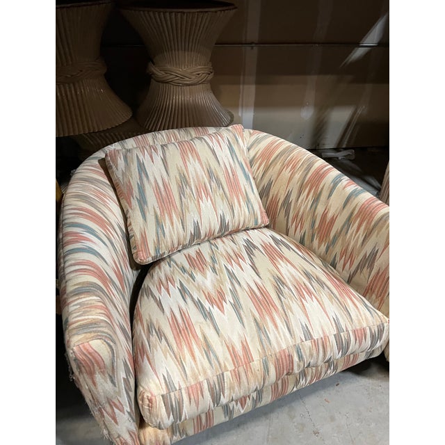 1970s Milo Baughman Wooden Swivel Base Pair of Vintage Chevron Chairs For Sale - Image 5 of 8