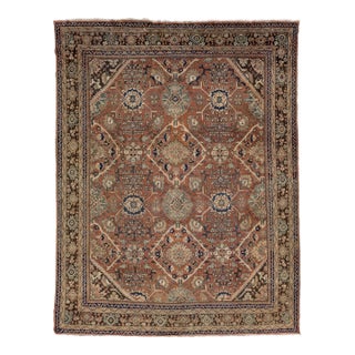 Mahal Wool Area Rug - Transitional Geometric Floral Design - Earth Tone Decor For Sale
