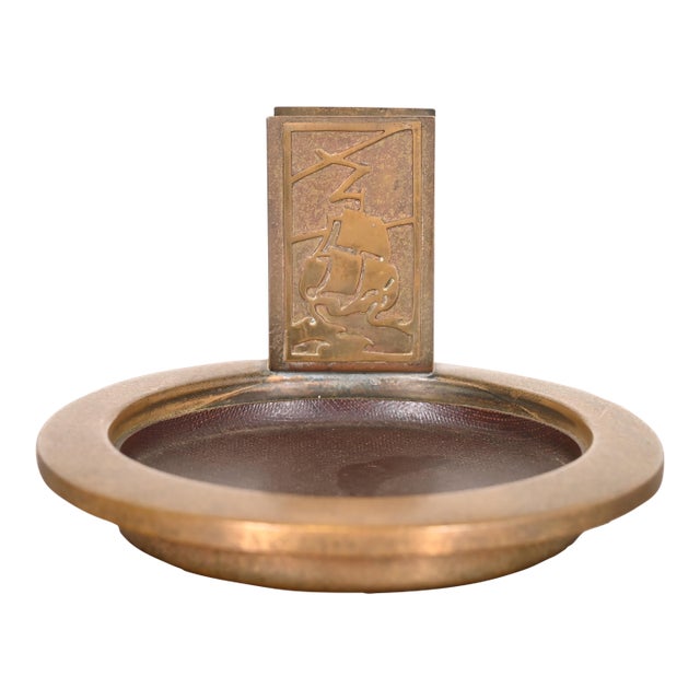 Silver Crest Arts & Crafts Nautical Bronze Ashtray With Match Box Holder For Sale