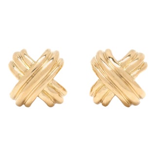 Tiffany & Co Signature X Stud Earrings, 18k Yellow Gold, Length 8.4 Mm For Sale