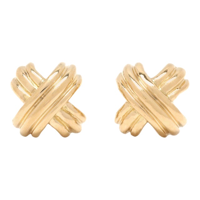 Tiffany & Co Signature X Stud Earrings, 18k Yellow Gold, Length 8.4 Mm For Sale