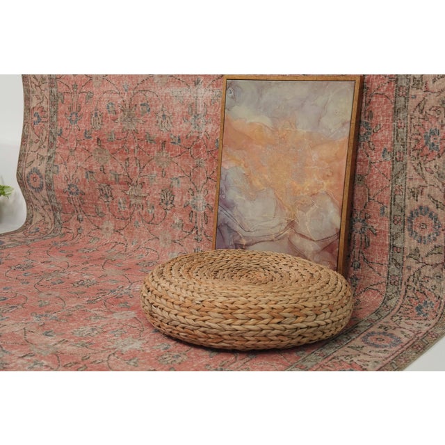 1970s Vintage Turkish Handmade Wool Cotton Pink Area Rug For Sale - Image 12 of 12