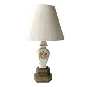 French Porcelain and Brass Table Lamp by Luc in the Regency Style, Small
