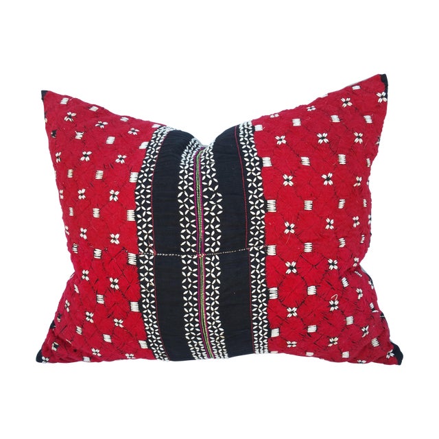 Burmese Black & Red Embroidered Seed Pillow Chairish