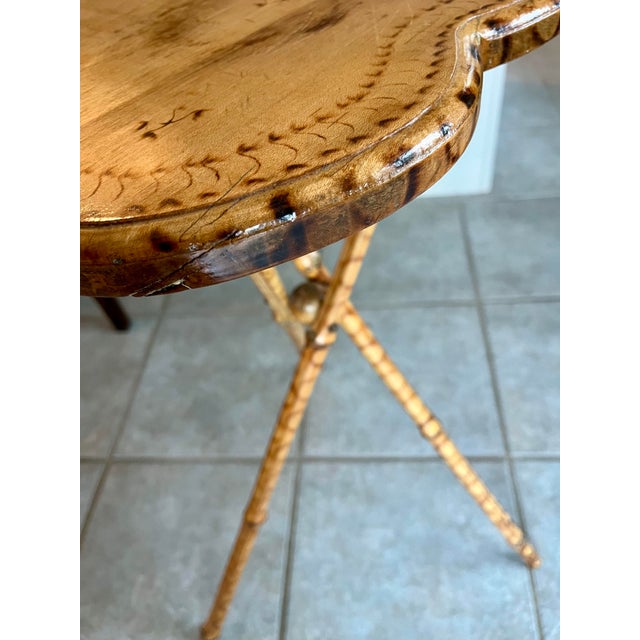 Late 19th Century Tortoiseshell Bamboo Tripod Leg Birdseye Maple Clover Top Side or Drink Table For Sale - Image 10 of 12