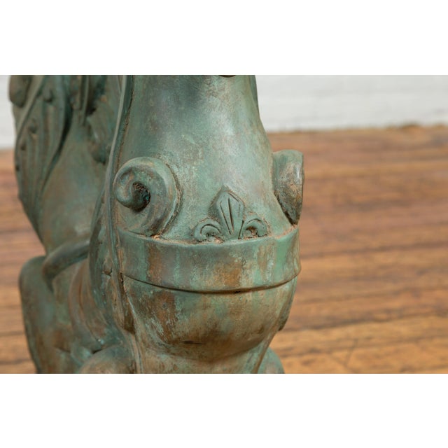 Vintage Bronze Double Mythical Figures Table Base with Verde Patina For Sale - Image 9 of 13