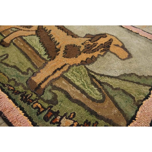 1940s 1940s Gray Pictorial Dog Vintage American Hooked Rug 2' 3'' X 3' 3'' Handknotted Wool Carpet For Sale - Image 5 of 9