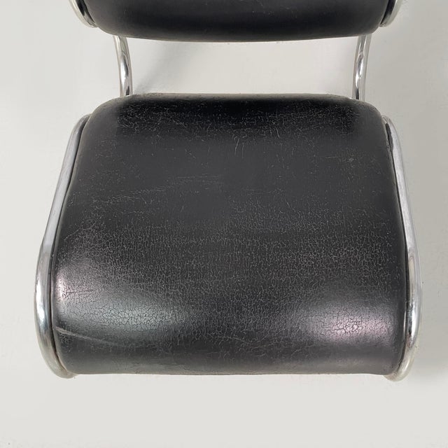 Italian Modern Black Faux Leather and Steel Lounge Chair, 1980s For Sale - Image 6 of 16