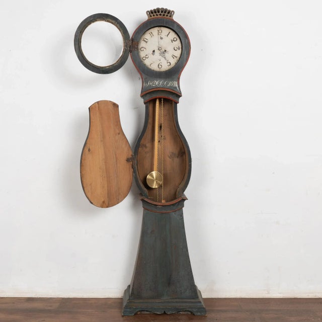 Antique Swedish Mora Grandfather clock with original blue painted finish. The monogram indicates this clock was likely a...