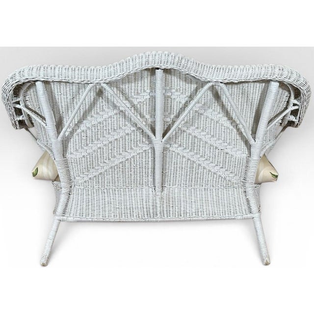 Vintage Palm Beach Regency White Wicker Camelback Settee Loveseat For Sale - Image 13 of 18
