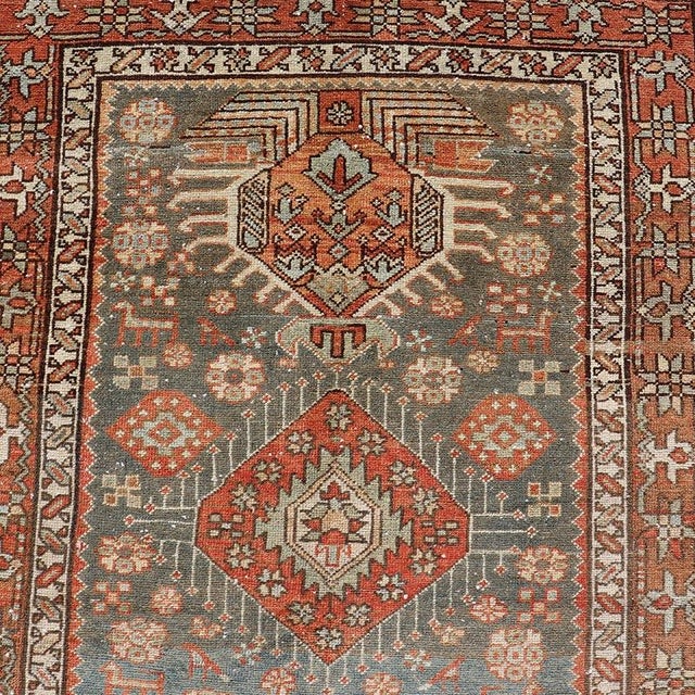 Early 20th Century Antique Persian Long Serapi Runner With Multi Medallions in Green, Blue, Orange For Sale - Image 5 of 14