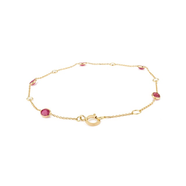 Metal 18k Gold Mozambique Ruby Diamond Station Chain Bracelet For Sale - Image 7 of 14