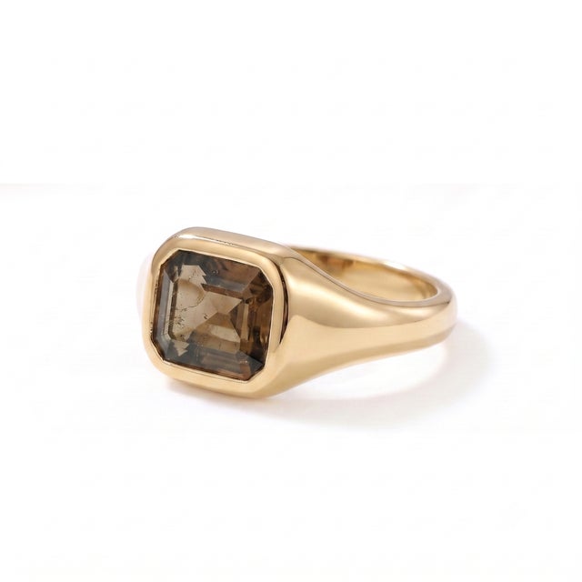 Contemporary Smoky Quartz Signet Ring • Brown Gemstone Bezel Ring • Modern Stacking Statement Ring Us 7 For Sale - Image 3 of 3