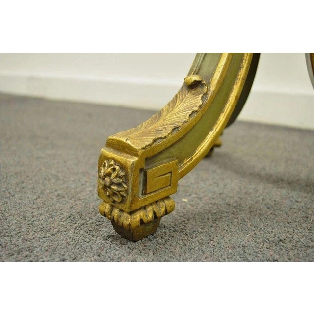 Antique French Louis XVI XV Carved Giltwood Green & Gold Oval Fireplace Screen For Sale In Philadelphia - Image 6 of 10