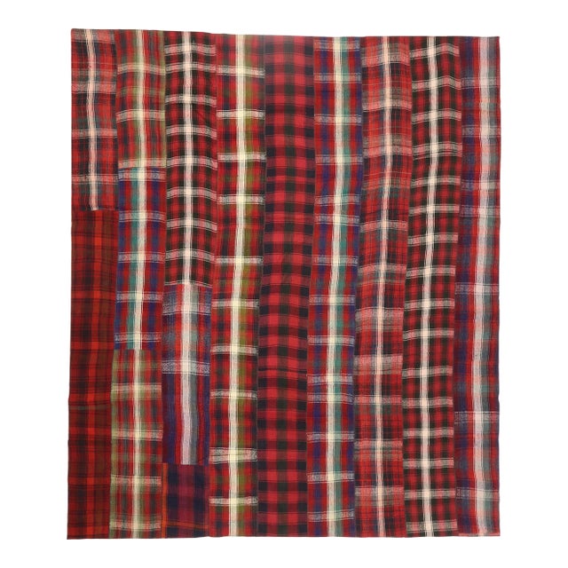 Vintage Kilim Tartan Plaid Rug - 12'11 x 15'02 For Sale