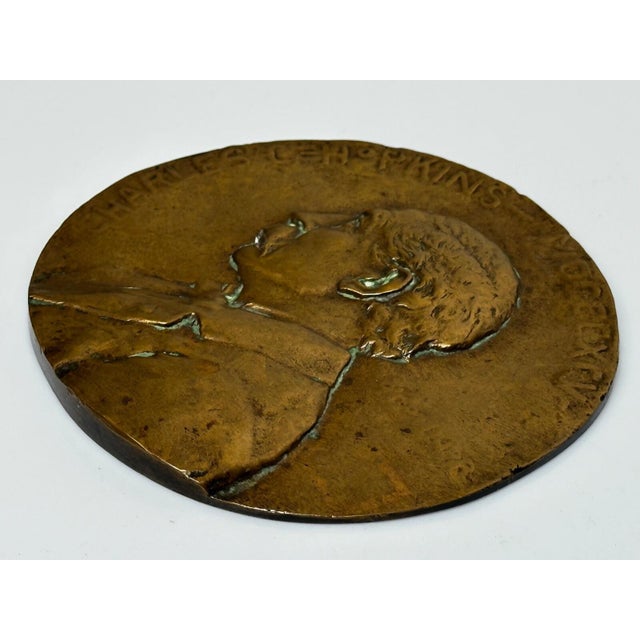 Bronze Rare 19th Century English Victorian Gilt Bronze Portrait Medallion Plaque, Charles Hopkins, 1895 For Sale - Image 8 of 17