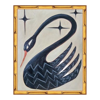 Original Framed Swan Painting Wall Art, Oil on Canvas in Gold Frame, 11" X 14" Minimalist Boho Home Decor by Tatiana Duperault For Sale