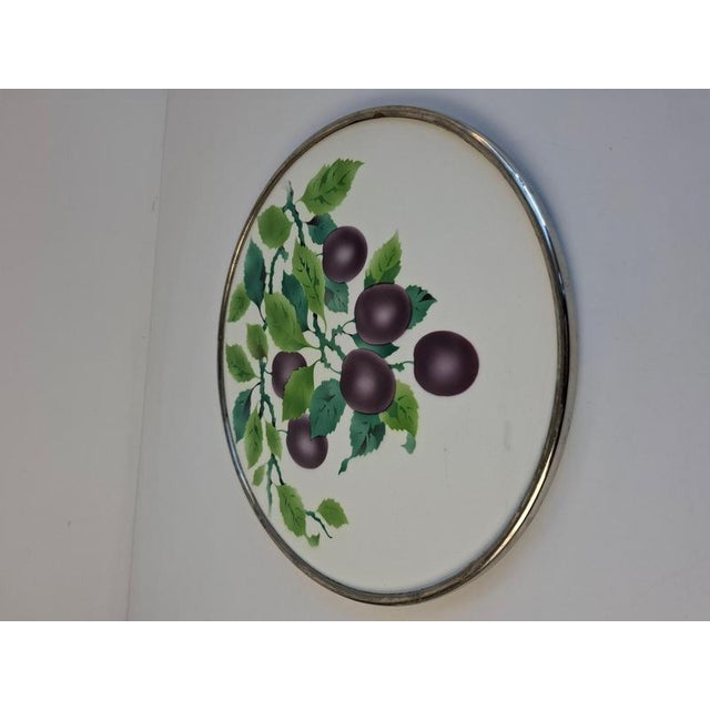 1930s Art Deco Porcelain Tray with Plum Motif and Metal Rim, Czechoslovakia, 1930s For Sale - Image 5 of 13