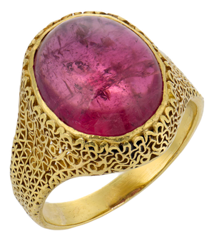 1940s Retro 9.00 Carat Pink Tourmaline 18k Yellow Gold Ring, Size 8.25