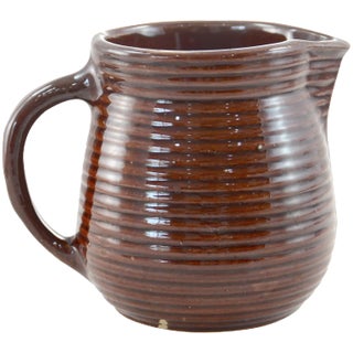 Rustic Farmhouse Ribbed Stoneware Jug For Sale