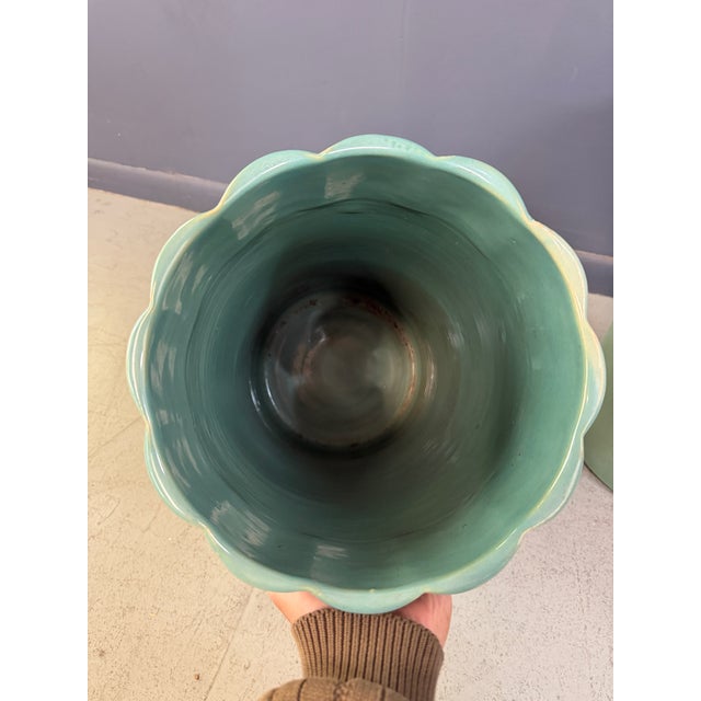 1920s Pair of Galloway Terra Cotta Co. Art Deco Aqua Glazed Floor Vases, Philadelphia For Sale In Philadelphia - Image 6 of 13