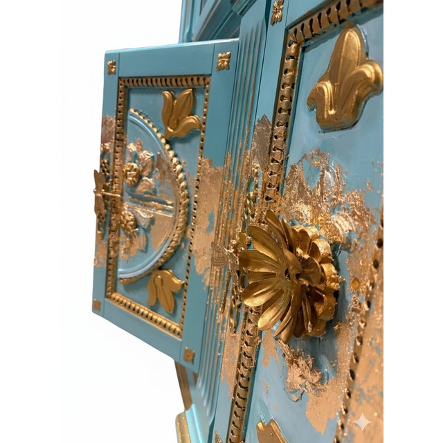 "The Blue Duchess" Hand Painted Neoclassical Display Armoire, China Hutch For Sale - Image 4 of 16