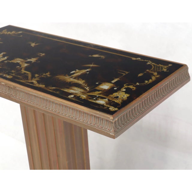 Reverse Painted Glass Tops Single Pedestal Side Occasional Tables - a Pair For Sale - Image 4 of 13