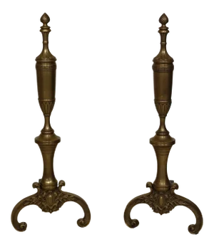 Greek Design Solid Brass Fireplace Andirons - a Pair