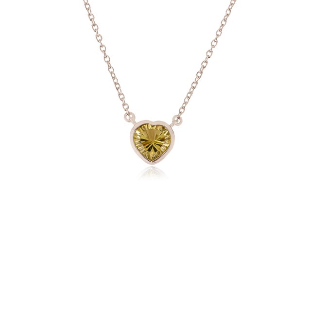Contemporary Minimalist 1.88 Ct Lemon Quartz Heart Pendant Necklace With 925 Silver Bezel Setting For Sale - Image 3 of 11
