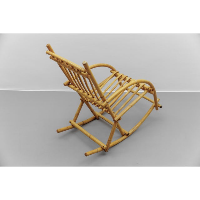 1960s Mid-Century Modern Rattan and Bamboo Rocking Chair, 1960s For Sale - Image 5 of 11