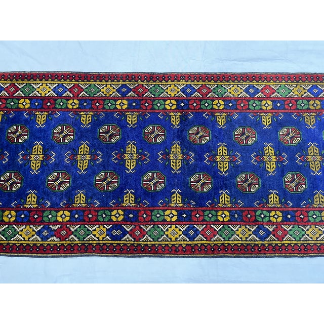 Cobalt Blue Turkmen-Style Mori Gul Wool Runner Rug, 2'8