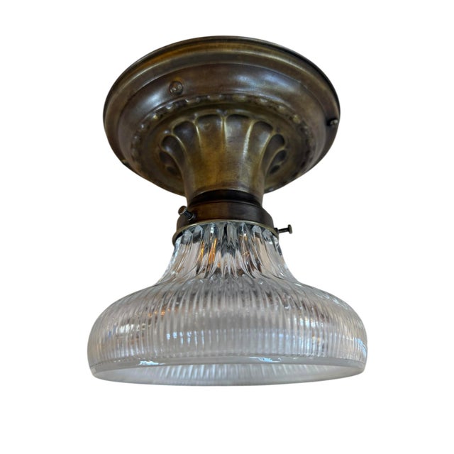 Metal Rare Vintage Holophane Flushmount Ceiling Light Fixture For Sale - Image 7 of 12