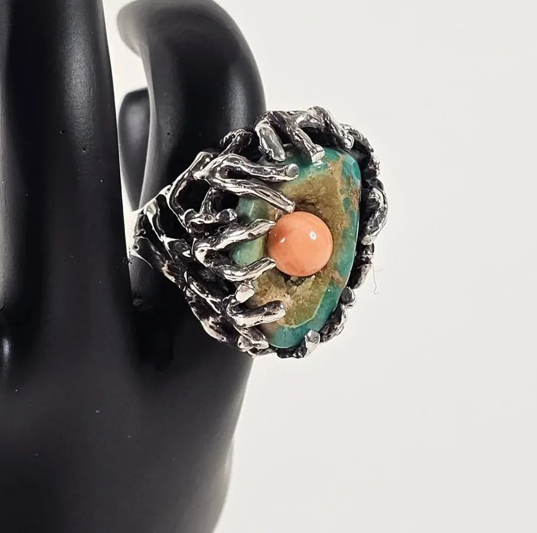 1960s Sterling Silver MId Century Birds Nest Ring, Size 7.75