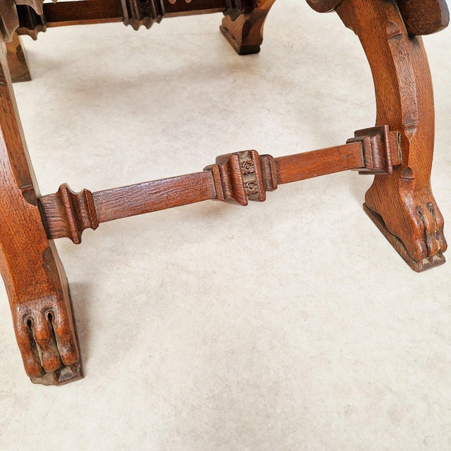 Vintage Renaissance Revival Carved Oak Chairs with Liberty Damask and Regal Tassels, 1970s, Set of 2 For Sale - Image 3 of 14