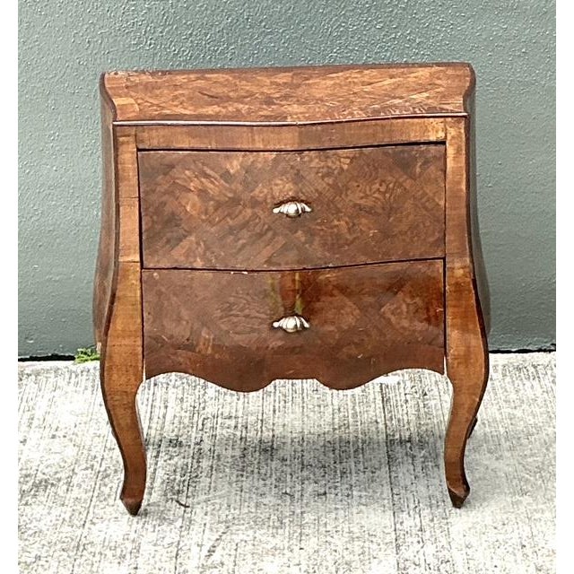 Neoclassical Vintage Italian Trellis Burl Petite Commode For Sale - Image 3 of 11