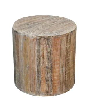 Distressed White Reclaimed Wood Antique Style Round Stool