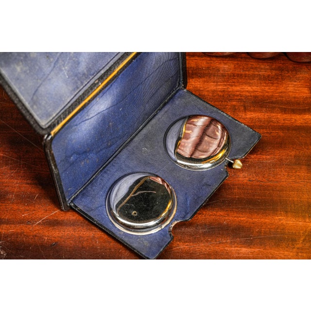 Charming Portable Antique Hand Painted Porcelain Travel Desk Clock Barometer Leather Case Home Decor For Sale - Image 10 of 12