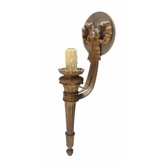 Antique Gilt Bronze Torchere Wall Light Sconces - a Pair For Sale In Los Angeles - Image 6 of 6